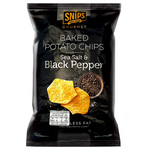 Snips Sea Salt and Black Pepper potato chips in a bowl, showing crispy chips with seasoning on a white background.