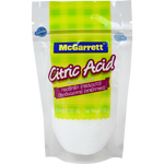 Bag of McGarrett Citric Acid from the grocery section, showing the white powder inside the package.