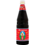 Deksomboon Thin Soy Sauce 1000ml bottle, traditional dry grocery condiment with clear packaging and dark soy liquid inside.