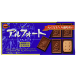 Bourbon Alford confectionery snacks with creamy filling and chocolate coating, displayed on a white plate.