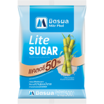Mitrphol Lite Sugar granulated sweetener in a clear container with a white lid, on a grocery store shelf.