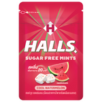 Halls Sugar Free Mints Cool Watermelon in a clear package, showcasing green and red watermelon-flavored mint candies.
