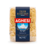 Agnesi Farfalle #61 pasta in a clear package, showcasing the bow-tie shaped Italian pasta from the Agnesi grocery brand.