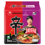 Nongshim Jayfai Shin Ramyun Tomyam instant noodle bowl with spicy Tom Yum flavor and vibrant packaging.