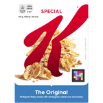 Kellogg's Special K Classic cereal box with a bowl of cereal and milk on a white background
