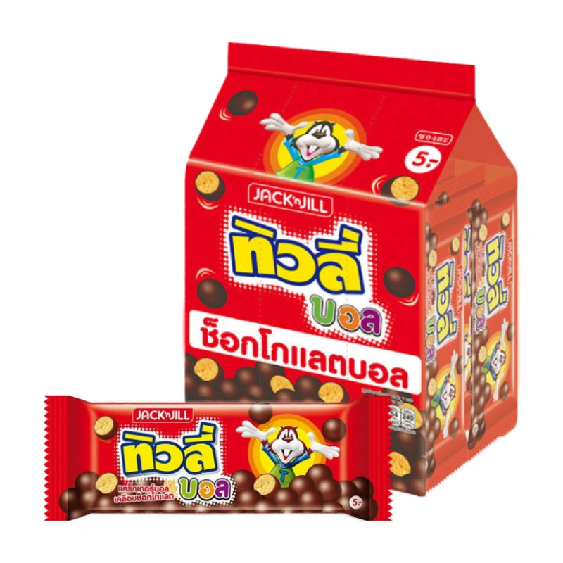 TIVOLI Crackers Balls Chocolate snack pack, showing 18g crackers with chocolate coating and crunchy texture in a clear package.