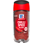 McCormick chili spice blend in a jar, showing vibrant red chili powder and spices, for flavorful cooking and seasoning.