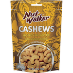 Nut Walker honey roasted cashew nuts in a bowl, showcasing glossy, golden-brown confectionery snack with crunchy texture.
