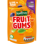 Assorted Rowntree's Fruit Gums in bright colors, showcasing colorful, chewy confectionery snacks in a close-up image.