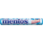 Mentos Candy Mint White Roll, a pack of fresh mint-flavored confectionery snacks with white candies in a roll package.