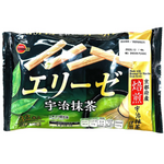 Bourbon Elise Uji Matcha confectionery snacks with green matcha-flavored coating and crispy biscuit center.