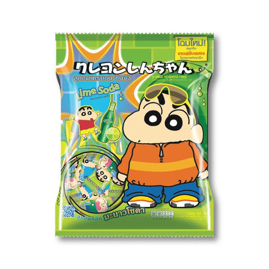 SHINCHAN Candy Lemon Soda 270g, 100 pieces of lemon-flavored candies with bright packaging and playful design.
