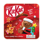 KITKAT Chocolate Festive Tin Box 85g featuring wrapped KitKat bars in a decorative holiday-themed tin.