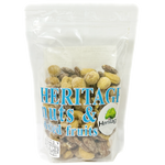 Heritage Honey Deluxe Mixed Nuts in a bowl, showing a variety of mixed nuts including almonds, cashews, and walnuts.