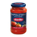Jar of Barilla Napoletana Pasta Sauce, 400g, featuring rich tomato and herb ingredients in a clear glass jar.