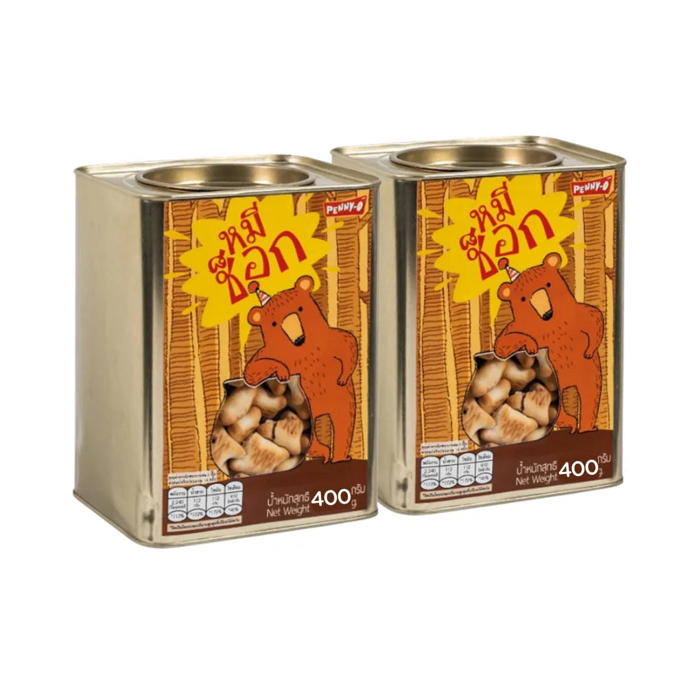 PENNYO Chocolate Filled Bear Biscuits snack in 400g packs, showing bear-shaped biscuits filled with chocolate on the packaging