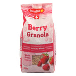 FAMILIA Berry Granola 500g in a clear bowl, showing crunchy oats and dried berries, ready to serve as a healthy breakfast or snack.