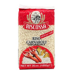 Riscossa Riso Rice in a bag, dry grocery product, showing white rice grains, brand name RISCOSSA on packaging.