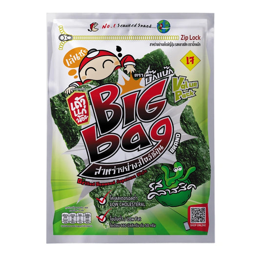 Grilled classic seaweed snack by TAOKAENOI, 60g package showing crispy, dark green seaweed sheets ready to eat.
