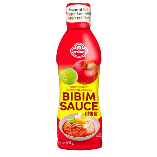 OTOKI Bibim Sauce 500g jar with label on a white background, showcasing the spicy Korean condiment for grilling and dipping.