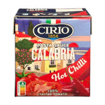 Cirio Calabria HOT Chili Pasta Sauce jar, dry grocery product with spicy chili flavor, ideal for pasta dishes and Italian cuisine.