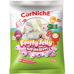 Corniche Fluffy Jelly Marshmallows, soft and colorful confectionery snacks with a chewy jelly texture, shown in a close-up image.