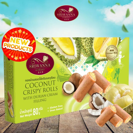 Sriwanna Coconut Crispy Rolls With Durian Cream Filling 80g