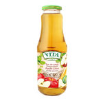 Vita healthy apple juice in a clear glass bottle with fresh apples around it, showcasing the vibrant, natural beverage.