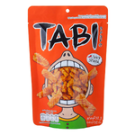 Tabi Arare Spicy Shoyu confectionery snacks in a clear bowl, showcasing crispy rice crackers coated with spicy soy sauce.