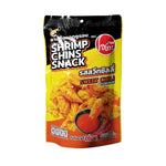 O-yua Shrimp Chin Snack in sweet chili flavor, 72g, a crunchy seafood confectionery treat in a bright packaging.