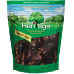 Heritage dried dates, a natural confectionery snack, showing glossy, plump dates with a rich brown color on a white background.