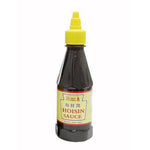 Bottle of Double Golden Pagoda Hoisin Sauce, a grocery condiment with a red and gold label, used for Asian cuisine and stir-fries.