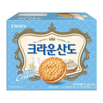Crown Sando Cream Biscuit 161g, dry grocery snack with creamy filling, in a colorful package, from Crown brand.