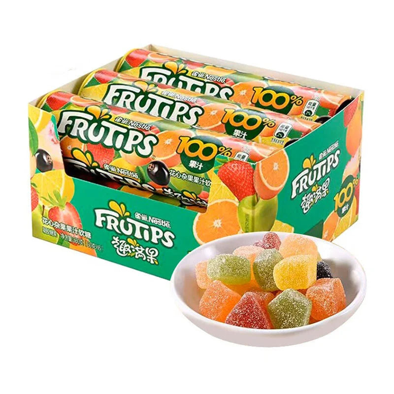 FRUTIPS Fruity Mix Fruit Jelly 60g pack showing colorful jelly pieces in clear packaging.