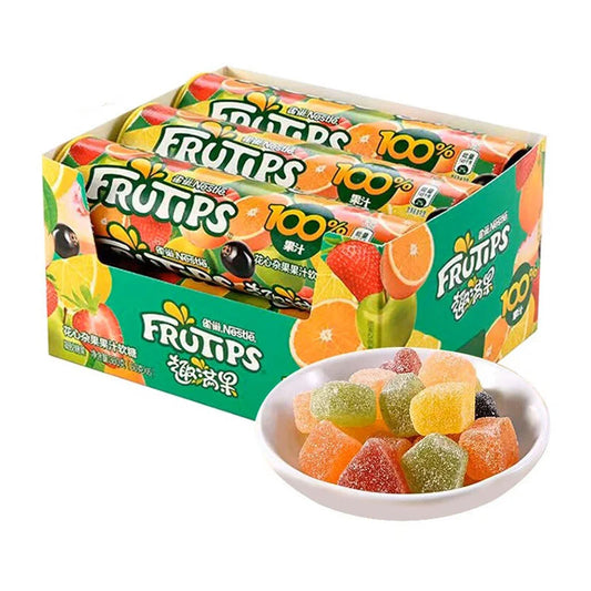 FRUTIPS Fruity Mix Fruit Jelly 60g pack showing colorful jelly pieces in clear packaging.