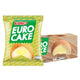 EURO Custard Cake 17g, 12-piece pack featuring individually wrapped golden custard-filled cakes on a white plate.