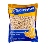 Savepak Cashew Nuts 800g in a clear plastic bag, showcasing whole, light golden dry grocery nuts for healthy snacking.