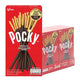 Assorted POCKY chocolate-coated biscuit sticks in a package, showing crunchy biscuit and smooth chocolate coating