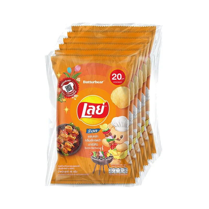 Lay's BBQ Rock Potato Chips in a 48g pack, showing crispy potato chips coated with smoky barbecue flavor.