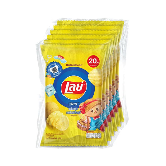 Lay's Original Rock Potato Chips in 48g pack, showing crispy, ridged potato chips in a clear bag with branding visible.