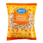 Aro split cashew nuts in an 800g dry grocery package, showing fresh, whole cashews in their natural split form.