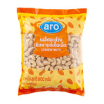 A package of ARO Cashew Nuts 800g in dry grocery, showing a clear view of the raw, roasted cashews in a sealed bag.