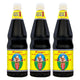 Three 1-liter bottles of DEK SOM BOON Soy Sauce with clear labels and dark liquid inside on a plain background.