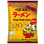 Baby Star Yakisoba snack pack featuring crispy, seasoned baby star-shaped noodles in colorful packaging.