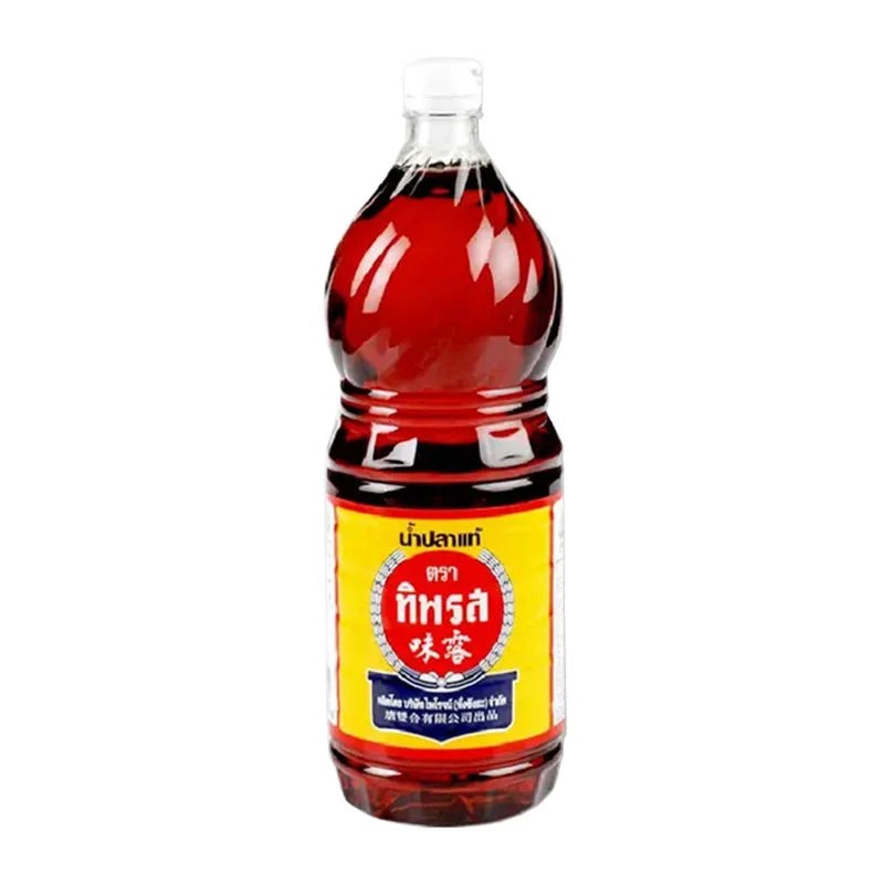 TIPAROS Fish Sauce 1.5L bottle with label, transparent container showing dark fish sauce inside.