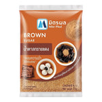Mitrphol brown sugar 1kg in a clear plastic bag, showing the dark, granulated sugar suitable for baking and sweetening drinks.