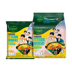 BIBIGO Bibigo Instant Noodles Stir Fried Ramyun Cheese Tteokbokki dry grocery with noodles, cheese, and Tteokbokki in packaging