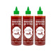 Three 820g bottles of J-LEK Sriracha Chili Sauce with spicy flavor, featuring red sauce in clear glass bottles.