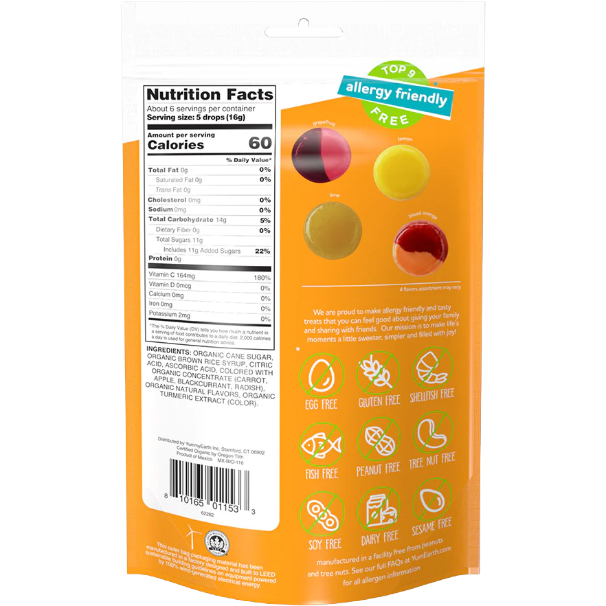YumEarth Organic Citrus Grove Vitamin C Drops Candies