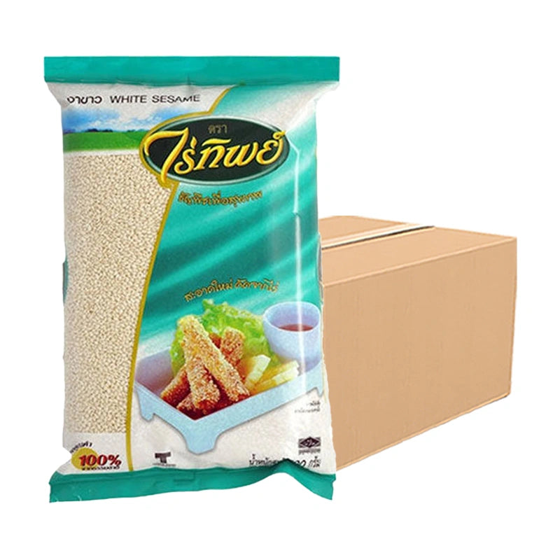 RAITIP White Sesame seeds in 500g packages, showing small white sesame seeds in a clear container or bag.